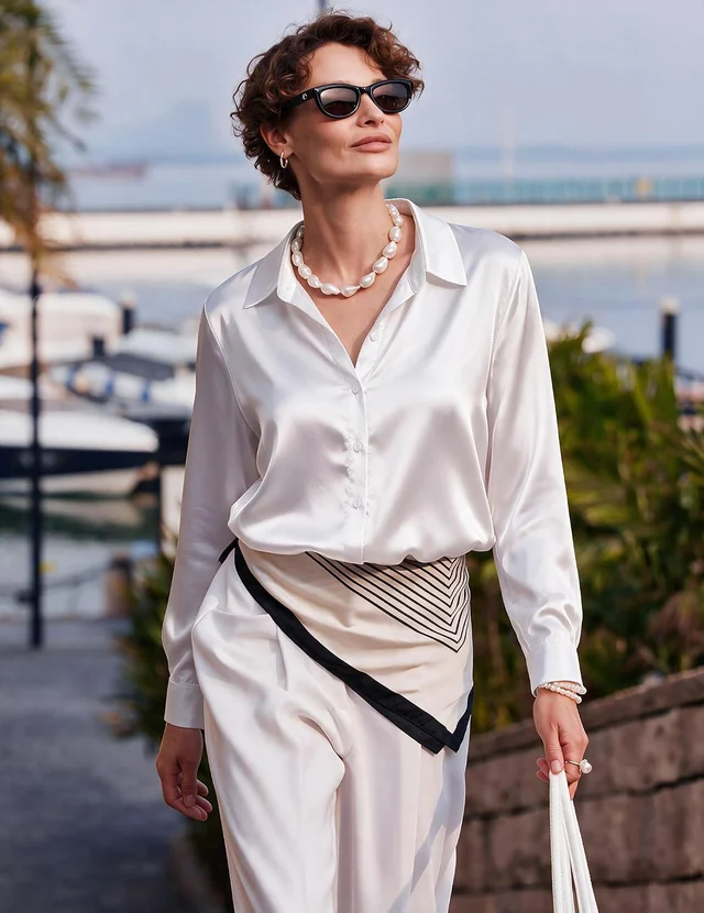 White satin button-down blouse — view 2