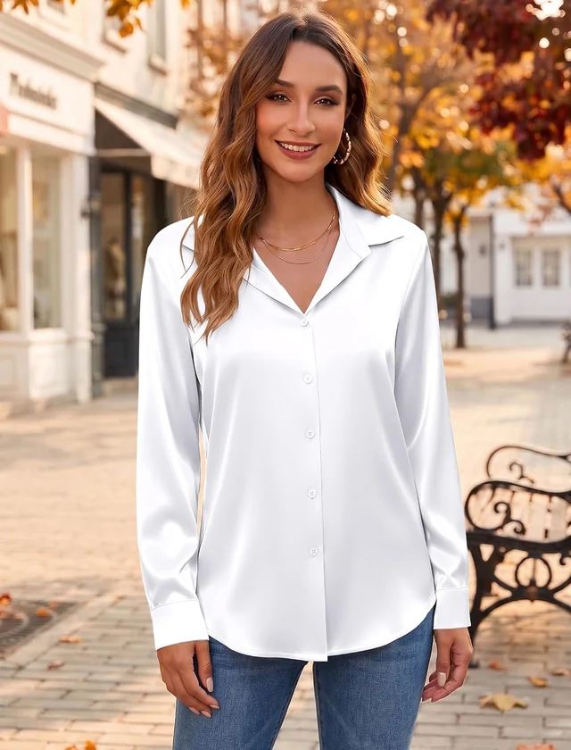 White satin button-down blouse — view 4