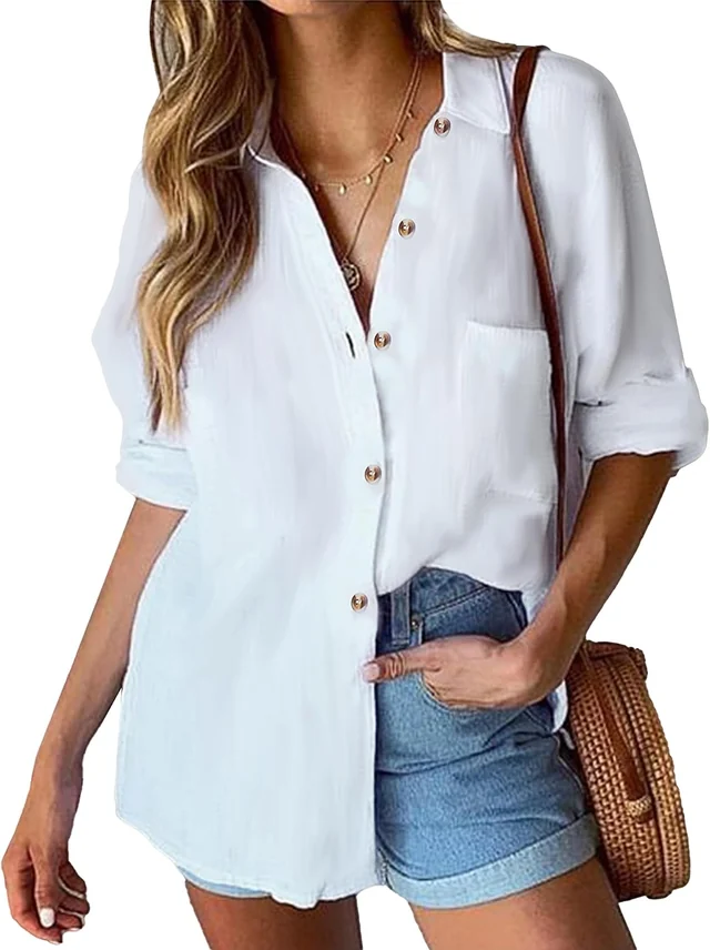 White cotton-linen button-down shirt — view 1