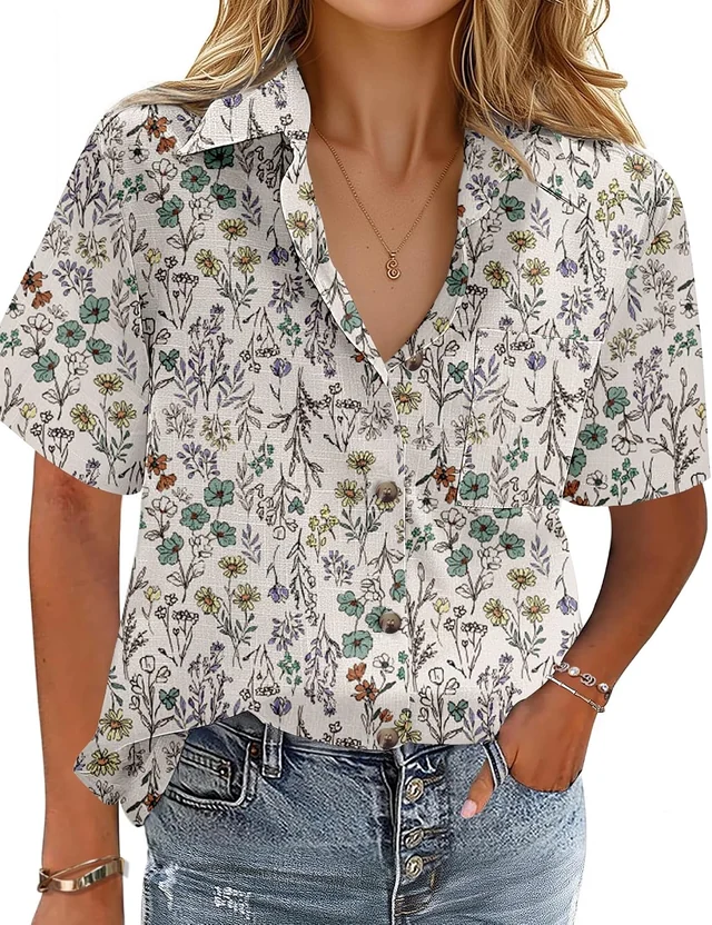 Printed short-sleeve button-down shirt — view 2