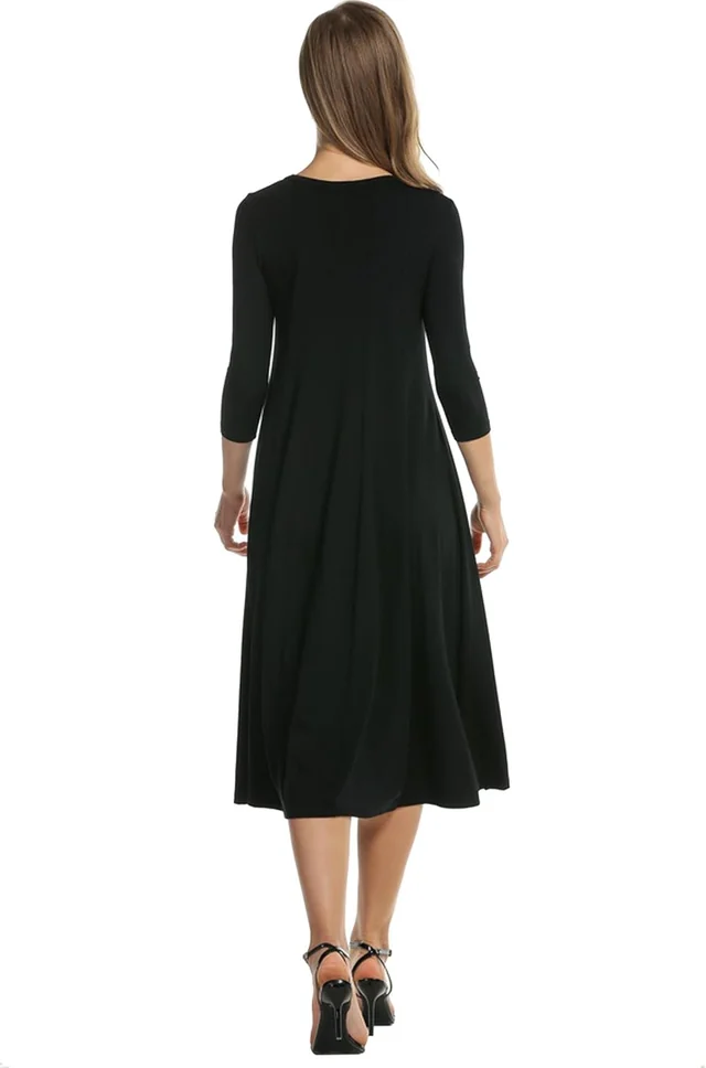 Black three-quarter-sleeve midi dress — view 3