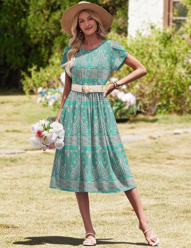 Petal-sleeve tiered midi dress — view 5